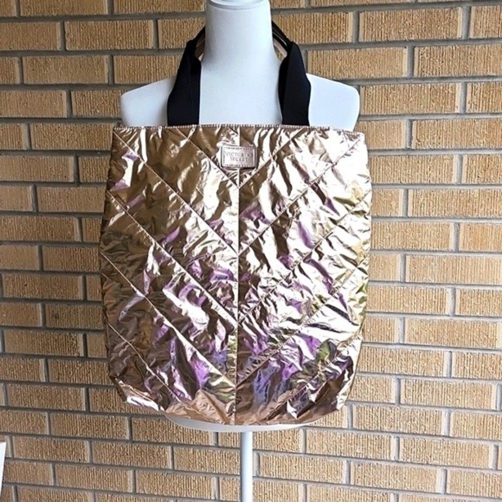Victoria Secret a light rosegold tone quilted metallic long tote